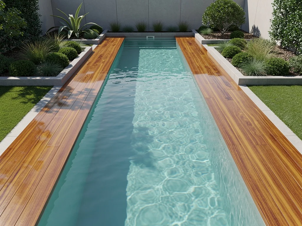 Couloir de nage bordé d'une terrasse en bois exotique